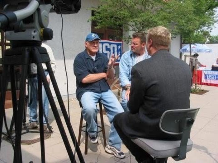 Kane Farabaugh with Terry Bradshaw and Howie Long