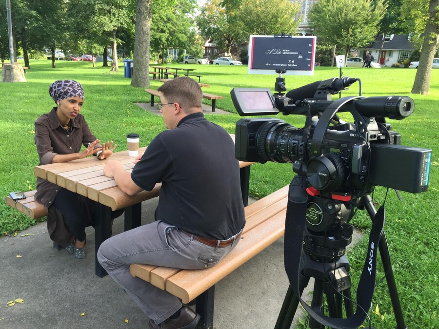 Kane Farabaugh interviewing Rep. Ilhan Omar