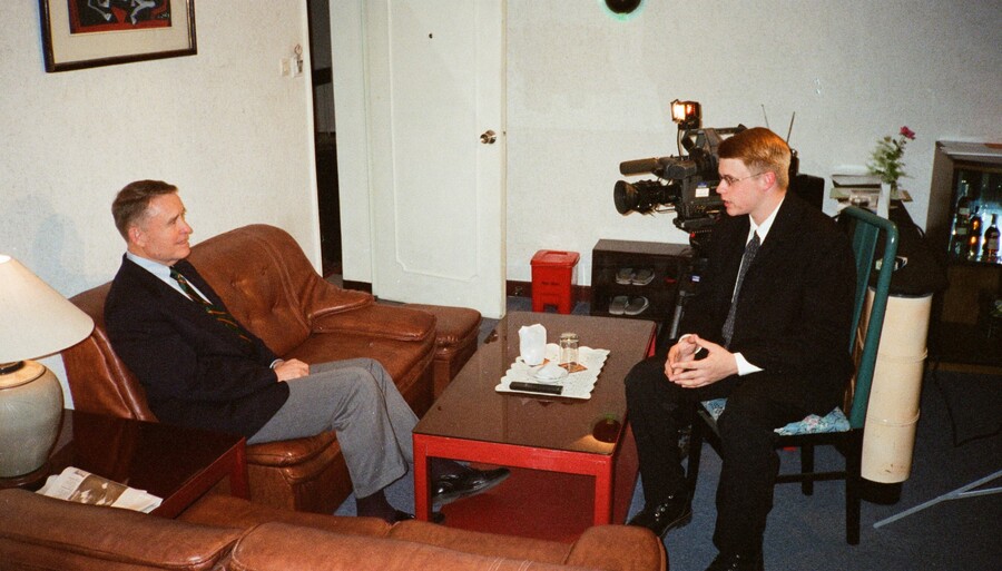 Kane Farabaugh conducting an interview