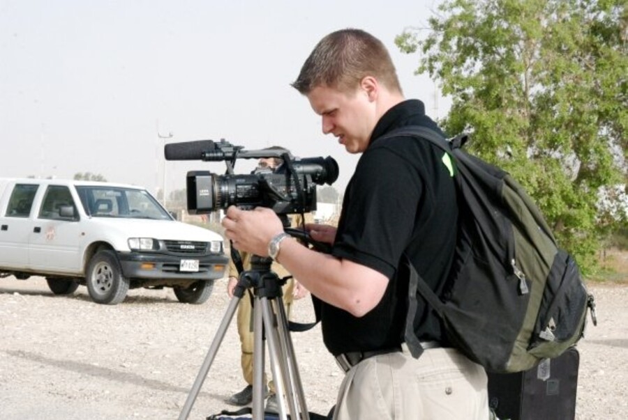 Kane Farabaugh filming in the field, Middle East
